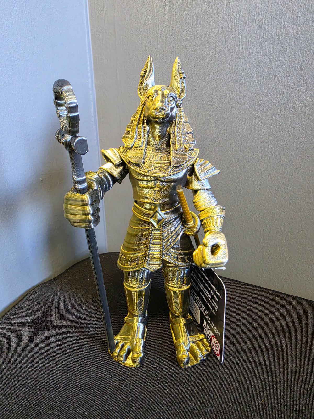 Articulated Anubis Egyptian god toy in Black and Gold, Blue and Gold, or Gold, Silver and Copper